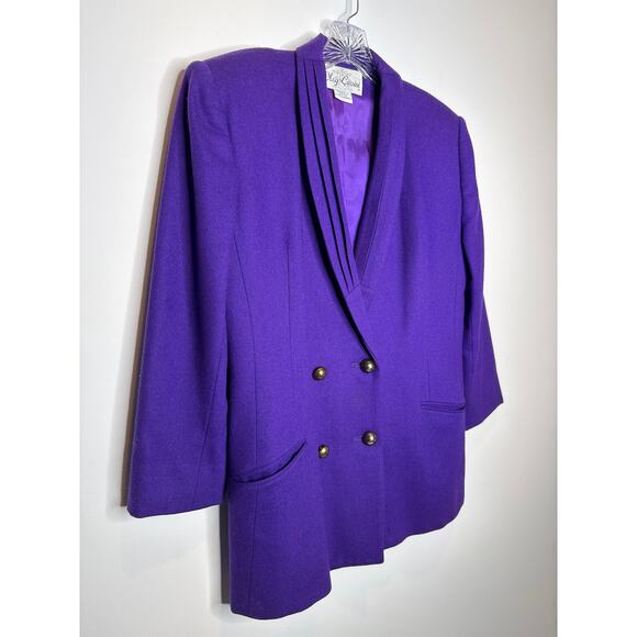 Vintage Oleg Cassini Purple Double Breasted Blazer Gold Buttons 80s 90s medium - Picture 3 of 12
